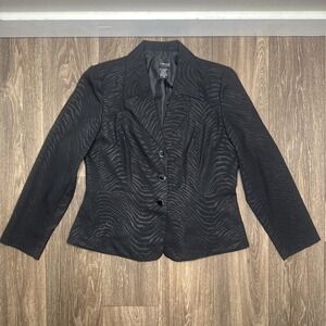 T. Milano Women's Blazer Black Zebra Print Long Sleeve Button Front Size 10p